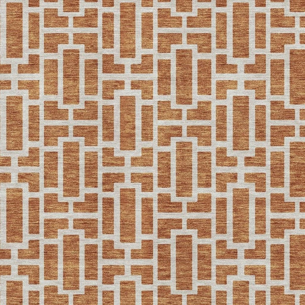 HomeRoots 9' X 12' Stylish Terra Cotta Beige Geometric Washable Area Rug - Durable, UV Protected & Soft! 672856