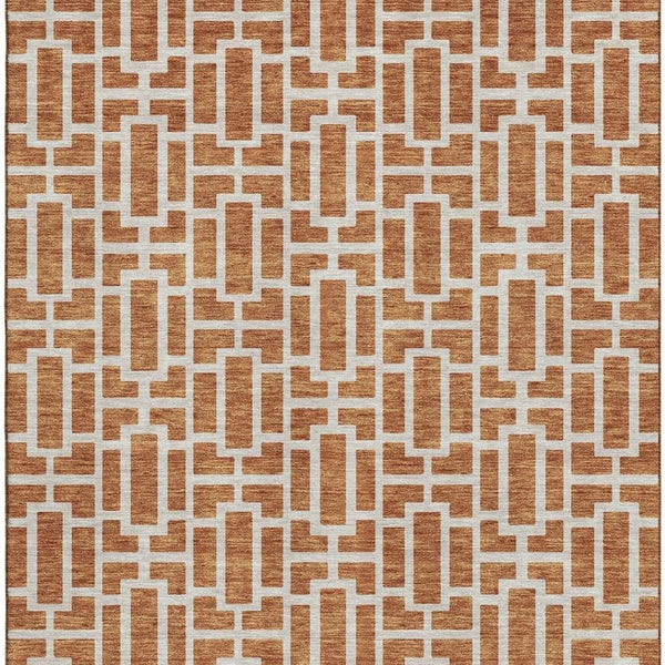 HomeRoots 9' X 12' Stylish Terra Cotta Beige Geometric Washable Area Rug - Durable, UV Protected & Soft! 672856
