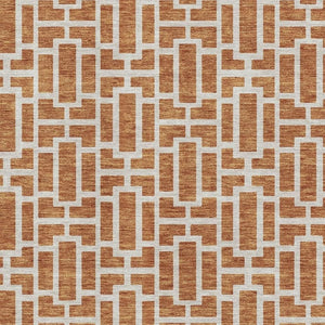 HomeRoots 10' X 14' Terra Cotta Geometric Washable Area Rug with UV Protection for Pets and Kids’ Spaces 672857