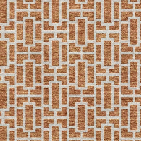 HomeRoots 10' X 14' Terra Cotta Geometric Washable Area Rug with UV Protection for Pets and Kids’ Spaces 672857