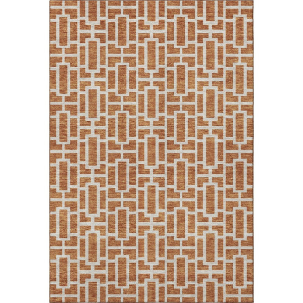 HomeRoots 10' X 14' Terra Cotta Geometric Washable Area Rug with UV Protection for Pets and Kids’ Spaces 672857