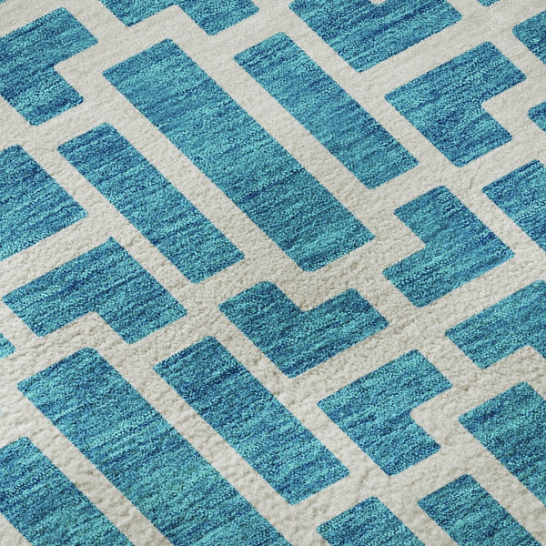HomeRoots 5' X 8' Turquoise & Ivory Geometric Area Rug - Washable, UV Protected, Durable for Kids & Pets! 672859