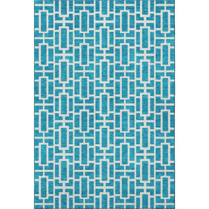 HomeRoots 5' X 8' Turquoise & Ivory Geometric Area Rug - Washable, UV Protected, Durable for Kids & Pets! 672859