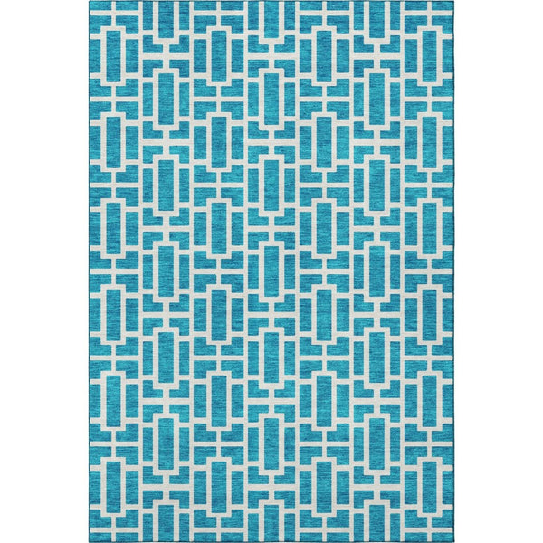 HomeRoots 5' X 8' Turquoise & Ivory Geometric Area Rug - Washable, UV Protected, Durable for Kids & Pets! 672859