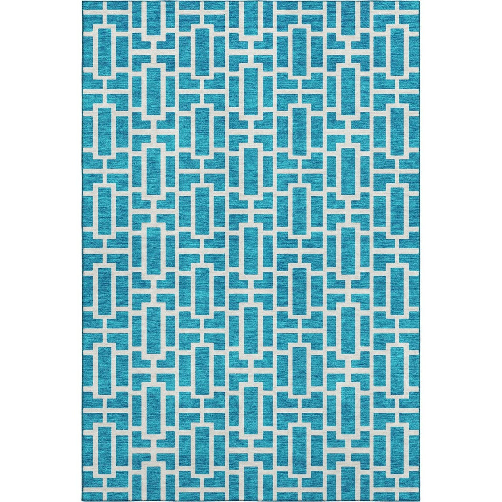 HomeRoots 8' X 10' Turquoise & Ivory Geometric Area Rug – Washable, UV-Protected, Easy-Care for High-Traffic Areas 672861