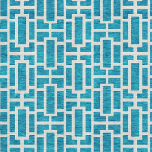 HomeRoots 8' X 10' Turquoise & Ivory Geometric Area Rug – Washable, UV-Protected, Easy-Care for High-Traffic Areas 672861