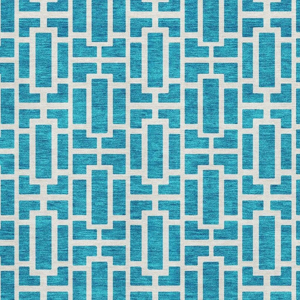 HomeRoots 8' X 10' Turquoise & Ivory Geometric Area Rug – Washable, UV-Protected, Easy-Care for High-Traffic Areas 672861
