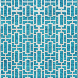HomeRoots 8' X 10' Turquoise & Ivory Geometric Area Rug – Washable, UV-Protected, Easy-Care for High-Traffic Areas 672861