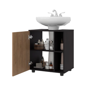 English Elm Under Sink Storage Cabinet with 2 Doors and Shelves — Sleek Oak & Black Wengue Finish for Bathrooms Natural+Black 27.17 L x 21.65 W x 5.91 H B097P395904