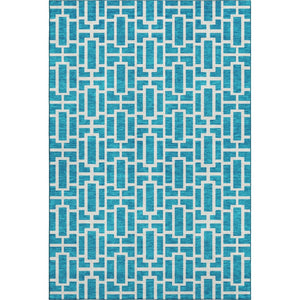 HomeRoots 9' X 12' Turquoise and Ivory Geometric Area Rug – Stylish, Washable, UV-Protected for High-Traffic Spaces 672862