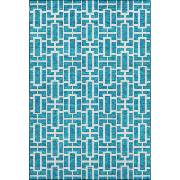 HomeRoots 9' X 12' Turquoise and Ivory Geometric Area Rug – Stylish, Washable, UV-Protected for High-Traffic Spaces 672862