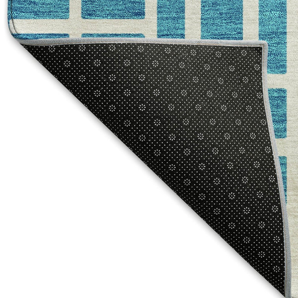 HomeRoots 9' X 12' Turquoise and Ivory Geometric Area Rug – Stylish, Washable, UV-Protected for High-Traffic Spaces 672862