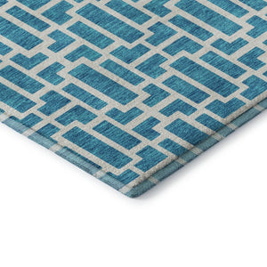 HomeRoots 9' X 12' Turquoise and Ivory Geometric Area Rug – Stylish, Washable, UV-Protected for High-Traffic Spaces 672862