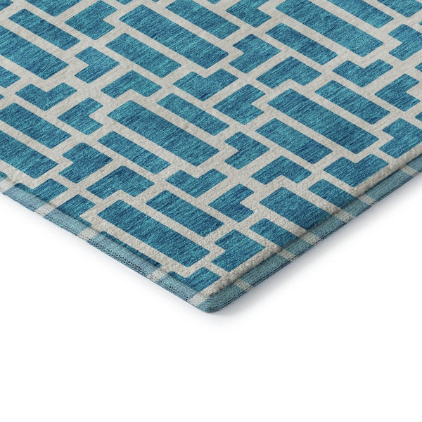 HomeRoots 9' X 12' Turquoise and Ivory Geometric Area Rug – Stylish, Washable, UV-Protected for High-Traffic Spaces 672862