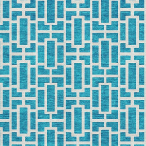HomeRoots 9' X 12' Turquoise and Ivory Geometric Area Rug – Stylish, Washable, UV-Protected for High-Traffic Spaces 672862