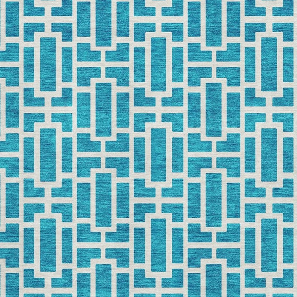 HomeRoots 9' X 12' Turquoise and Ivory Geometric Area Rug – Stylish, Washable, UV-Protected for High-Traffic Spaces 672862