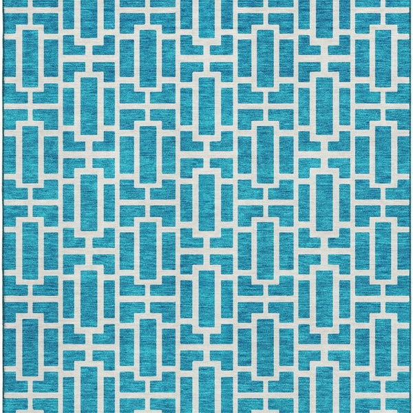 HomeRoots 9' X 12' Turquoise and Ivory Geometric Area Rug – Stylish, Washable, UV-Protected for High-Traffic Spaces 672862