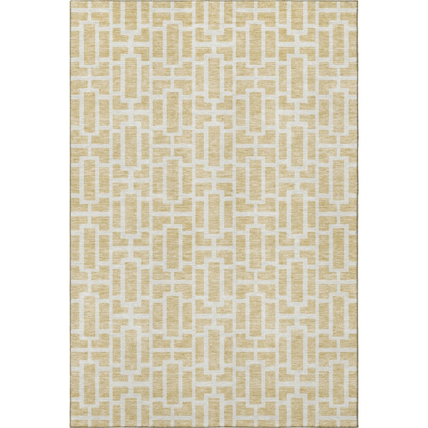 HomeRoots 5' X 8' Washable Wheat and Ivory Geometric Area Rug - Durable, Stylish, UV-Protected for All Spaces 672865