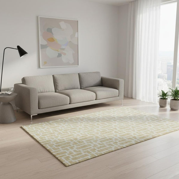 HomeRoots 5' X 8' Washable Wheat and Ivory Geometric Area Rug - Durable, Stylish, UV-Protected for All Spaces 672865