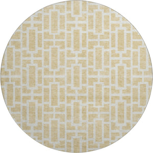 HomeRoots 8' Stylish Wheat and Ivory Geometric Washable Round Rug with UV Protection for High-Traffic Areas 672866