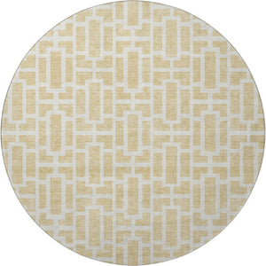 HomeRoots 8' Stylish Wheat and Ivory Geometric Washable Round Rug with UV Protection for High-Traffic Areas 672866