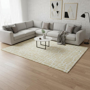 HomeRoots 8' X 10' Wheat and Ivory Geometric Area Rug - Washable, UV Protected, Durable for Busy Homes! 672867