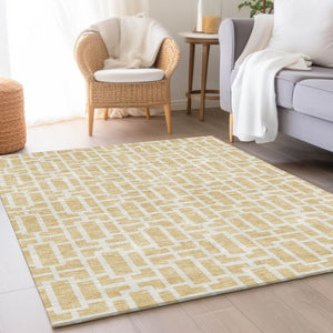 HomeRoots 8' X 10' Wheat and Ivory Geometric Area Rug - Washable, UV Protected, Durable for Busy Homes! 672867