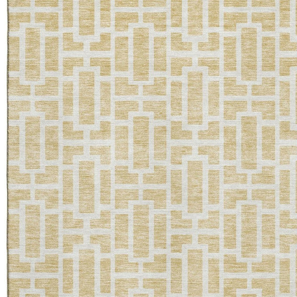 HomeRoots 8' X 10' Wheat and Ivory Geometric Area Rug - Washable, UV Protected, Durable for Busy Homes! 672867