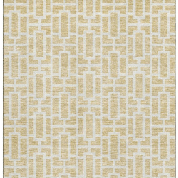 HomeRoots 9' X 12' Wheat Geometric Area Rug - Washable, Stain-Resistant, UV Protected for Modern Living Spaces 672868