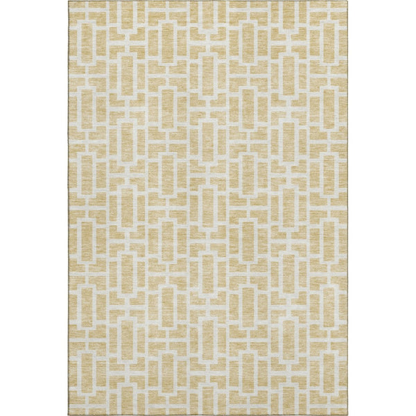 HomeRoots 9' X 12' Wheat Geometric Area Rug - Washable, Stain-Resistant, UV Protected for Modern Living Spaces 672868