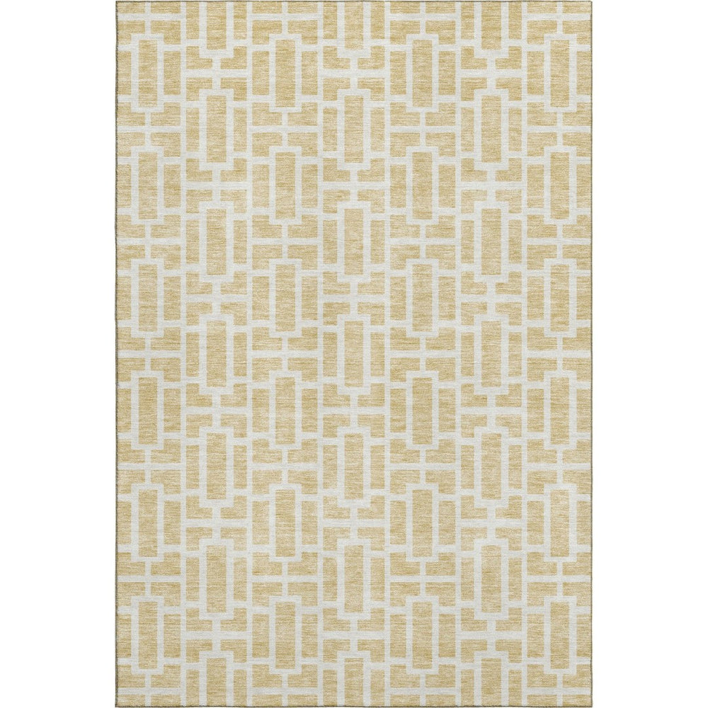HomeRoots 10' X 14' Modern Wheat and Ivory Geometric Area Rug - Washable, UV Protected, Stain-Resistant Design 672869