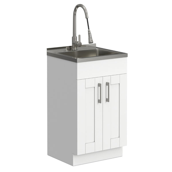 English Elm Darwin Stainless Steel Utility Sink with Shaker Cabinet for Laundry and Garage B136P427212