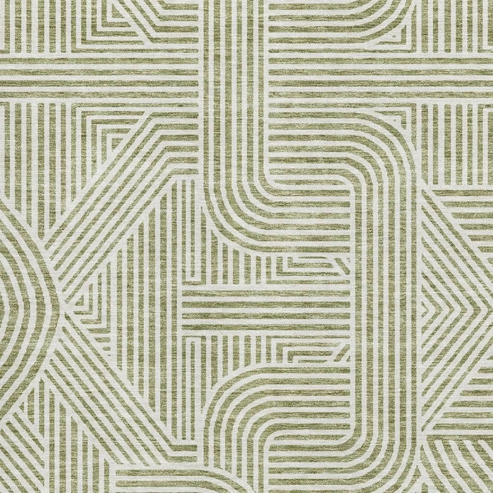 HomeRoots 5' X 8' Artichoke Green & Ivory Abstract Area Rug - Washable, UV Protected, Stain-Resistant Design 672871