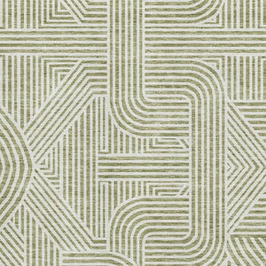 HomeRoots 5' X 8' Artichoke Green & Ivory Abstract Area Rug - Washable, UV Protected, Stain-Resistant Design 672871