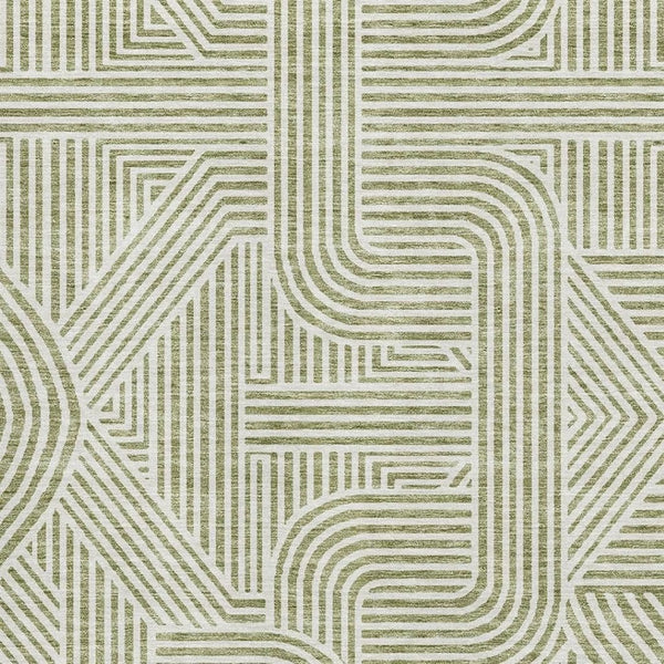 HomeRoots 5' X 8' Artichoke Green & Ivory Abstract Area Rug - Washable, UV Protected, Stain-Resistant Design 672871
