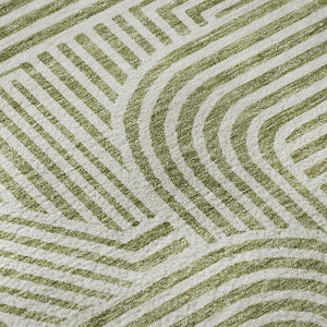 HomeRoots 8' Artichoke Green and Ivory Abstract Round Rug - Durable, Washable, UV Protected for Any Space 672872