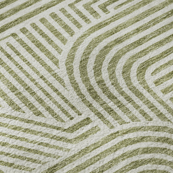 HomeRoots 8' Artichoke Green and Ivory Abstract Round Rug - Durable, Washable, UV Protected for Any Space 672872