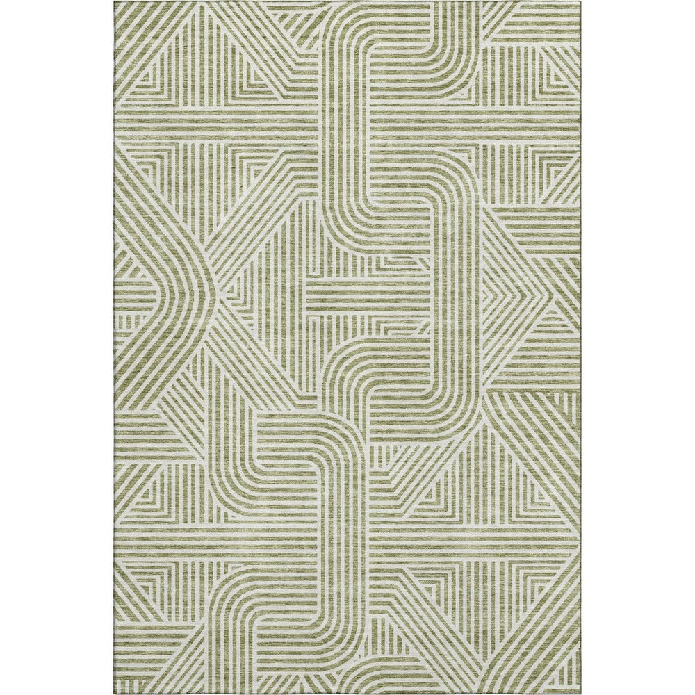 HomeRoots 8' X 10' Artichoke Green & Ivory Geometric Washable Area Rug with UV Protection for Busy Homes 672873
