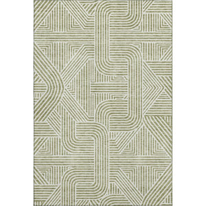 HomeRoots 8' X 10' Artichoke Green & Ivory Geometric Washable Area Rug with UV Protection for Busy Homes 672873
