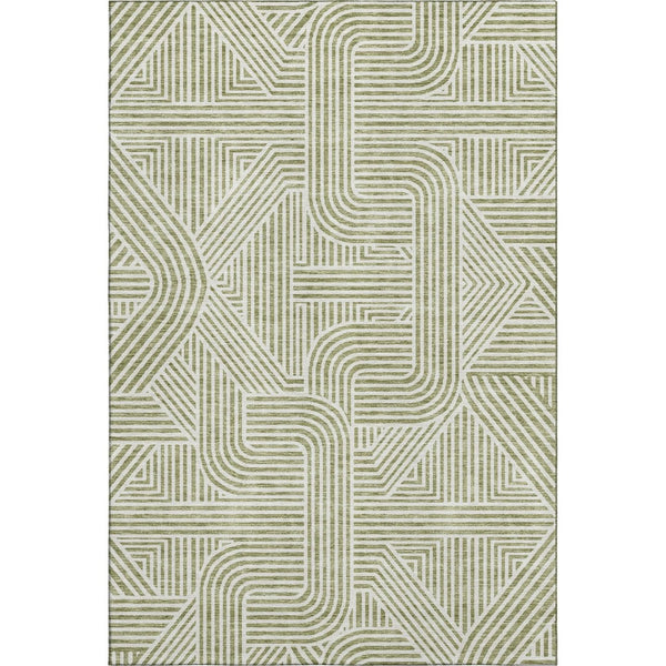 HomeRoots 8' X 10' Artichoke Green & Ivory Geometric Washable Area Rug with UV Protection for Busy Homes 672873