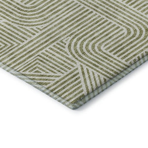 HomeRoots 8' X 10' Artichoke Green & Ivory Geometric Washable Area Rug with UV Protection for Busy Homes 672873