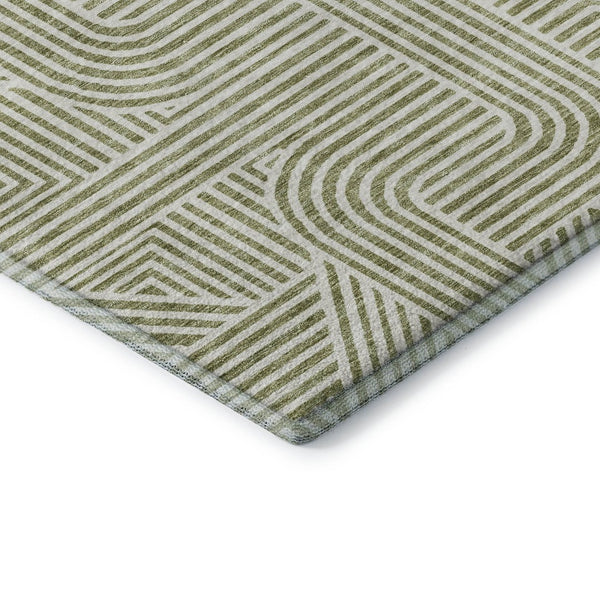 HomeRoots 8' X 10' Artichoke Green & Ivory Geometric Washable Area Rug with UV Protection for Busy Homes 672873