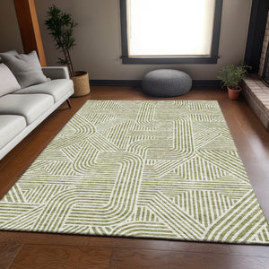 HomeRoots 8' X 10' Artichoke Green & Ivory Geometric Washable Area Rug with UV Protection for Busy Homes 672873