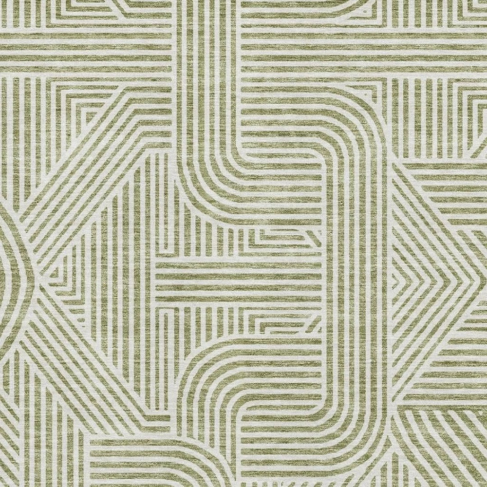 HomeRoots 8' X 10' Artichoke Green & Ivory Geometric Washable Area Rug with UV Protection for Busy Homes 672873