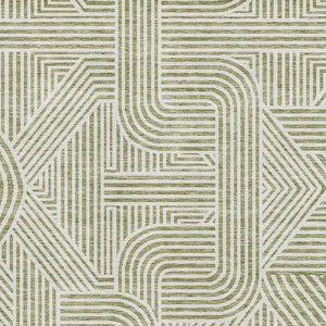 HomeRoots 8' X 10' Artichoke Green & Ivory Geometric Washable Area Rug with UV Protection for Busy Homes 672873