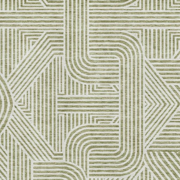 HomeRoots 8' X 10' Artichoke Green & Ivory Geometric Washable Area Rug with UV Protection for Busy Homes 672873