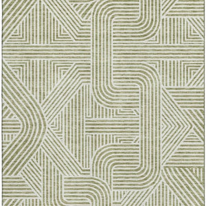 HomeRoots 8' X 10' Artichoke Green & Ivory Geometric Washable Area Rug with UV Protection for Busy Homes 672873
