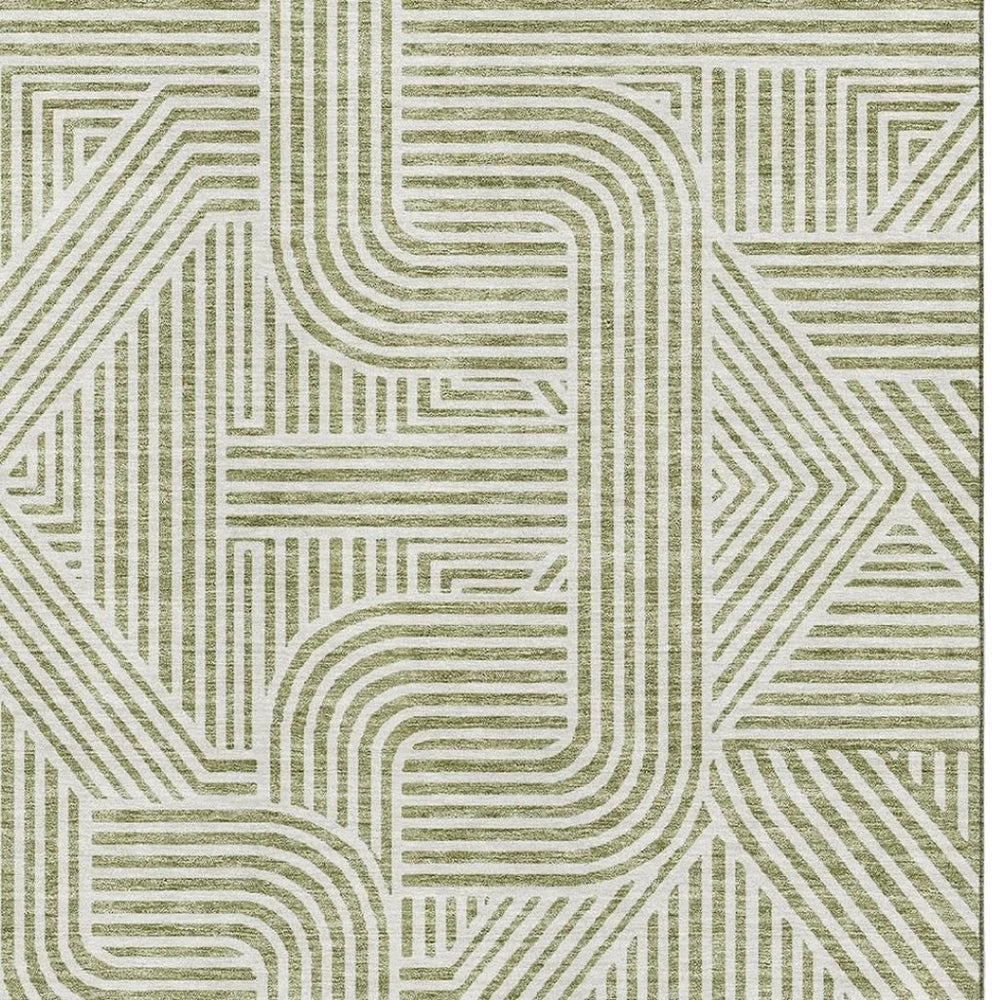 HomeRoots 9' X 12' Artichoke Green Abstract Geometric Area Rug – Washable, UV-Protected, Durable & Stylish 672874