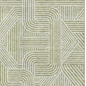 HomeRoots 9' X 12' Artichoke Green Abstract Geometric Area Rug – Washable, UV-Protected, Durable & Stylish 672874