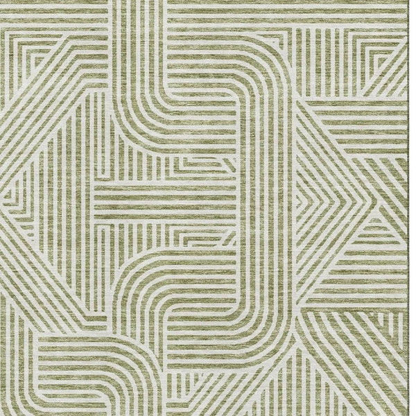 HomeRoots 9' X 12' Artichoke Green Abstract Geometric Area Rug – Washable, UV-Protected, Durable & Stylish 672874
